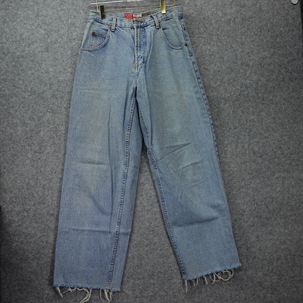 Vintage 90s Request High Rise Wide Leg Jeans Womens Blue Light Raw Hem 28x32